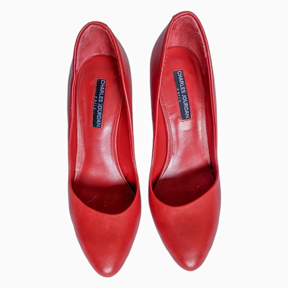 CHARLES JOURDAN PARIS Red Fairy Pointy Toe Leather Stiletto Pumps Size 8 - Picture 2 of 14